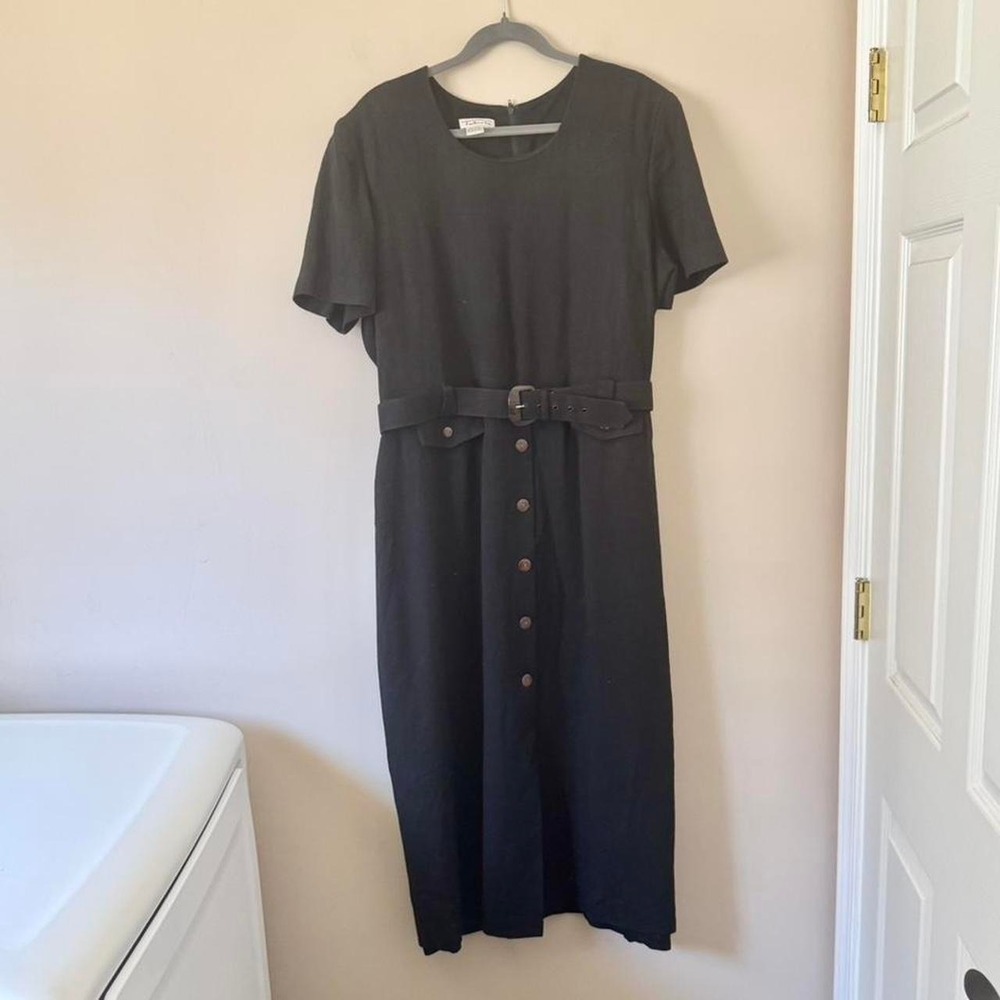 90s Black Belted Dress Talbots Rayon‎ Size 20 / XL midi